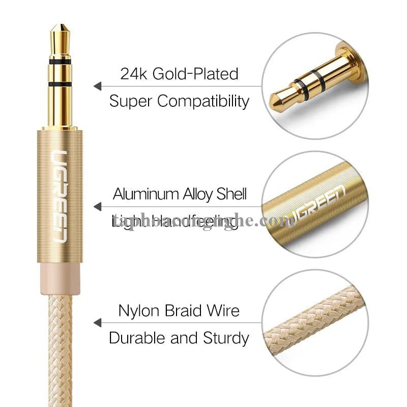 Ugreen 30808 0.5M màu Vàng Cáp âm thanh 2 đầu 3.5mm dương AV112 30030808